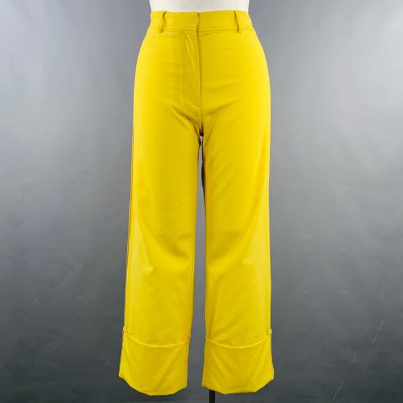 ROCHAS Size L Neon Yellow Wool Cropped Casual Pants - Picture 1 of 6